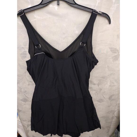 Swimsuit Womens 18W Black One Piece Swimdress Skirted V Neck Plus Size Straps - Picture 3 of 5